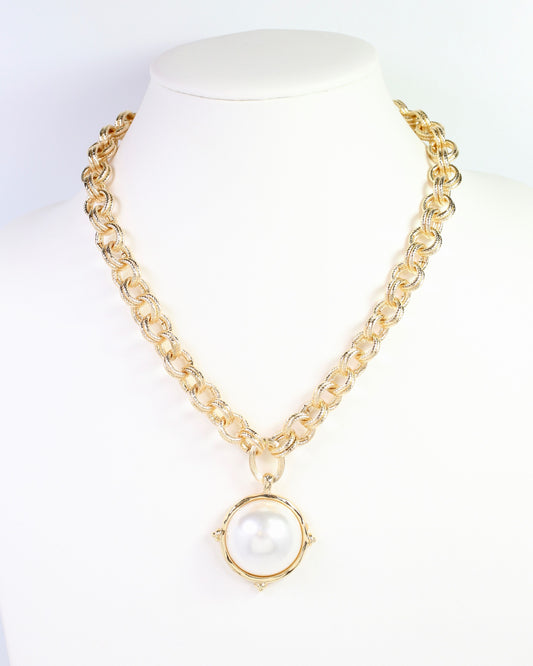 Lexington Link Pearl Charm Necklace Gold