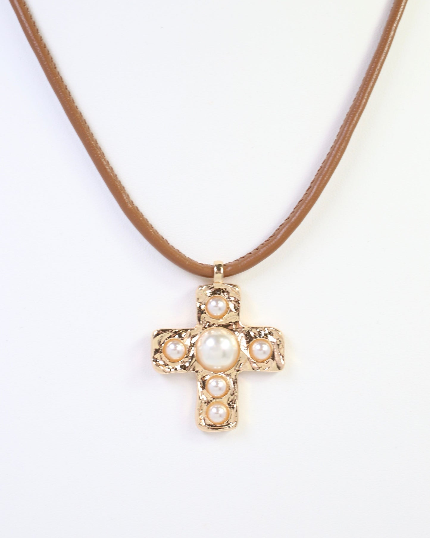 Boone Pearl Cross Cord Necklace Gold