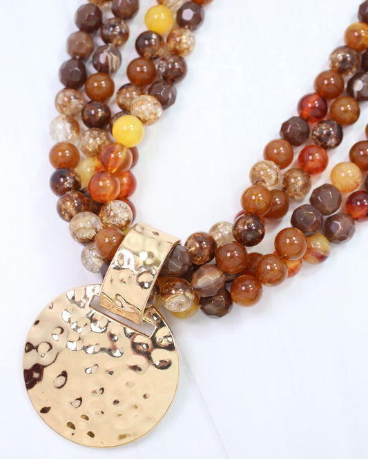 Larissa Beaded Necklace with Pendant Brown Multi