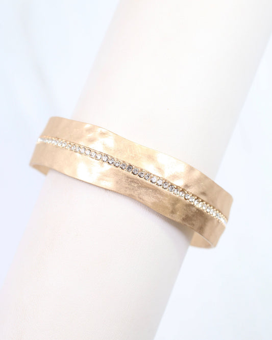 Angie Hammered Cuff With CZs Gold