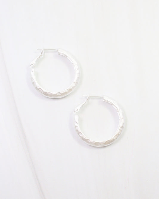 Glassboro Hammered Hoop Earring WR Matte Silver