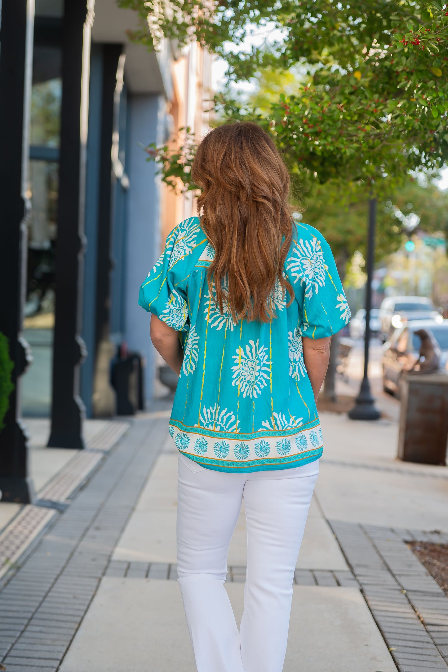 Rey Floral Print Top-Turquoise