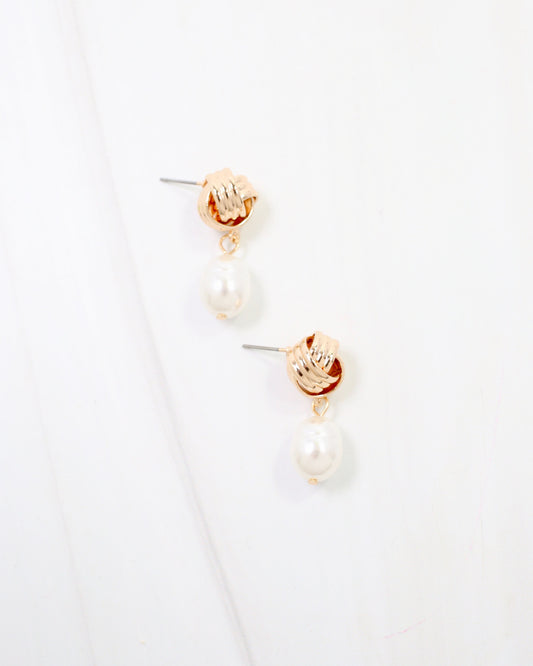 Branson Knot and Pearl Drop Earring Gold