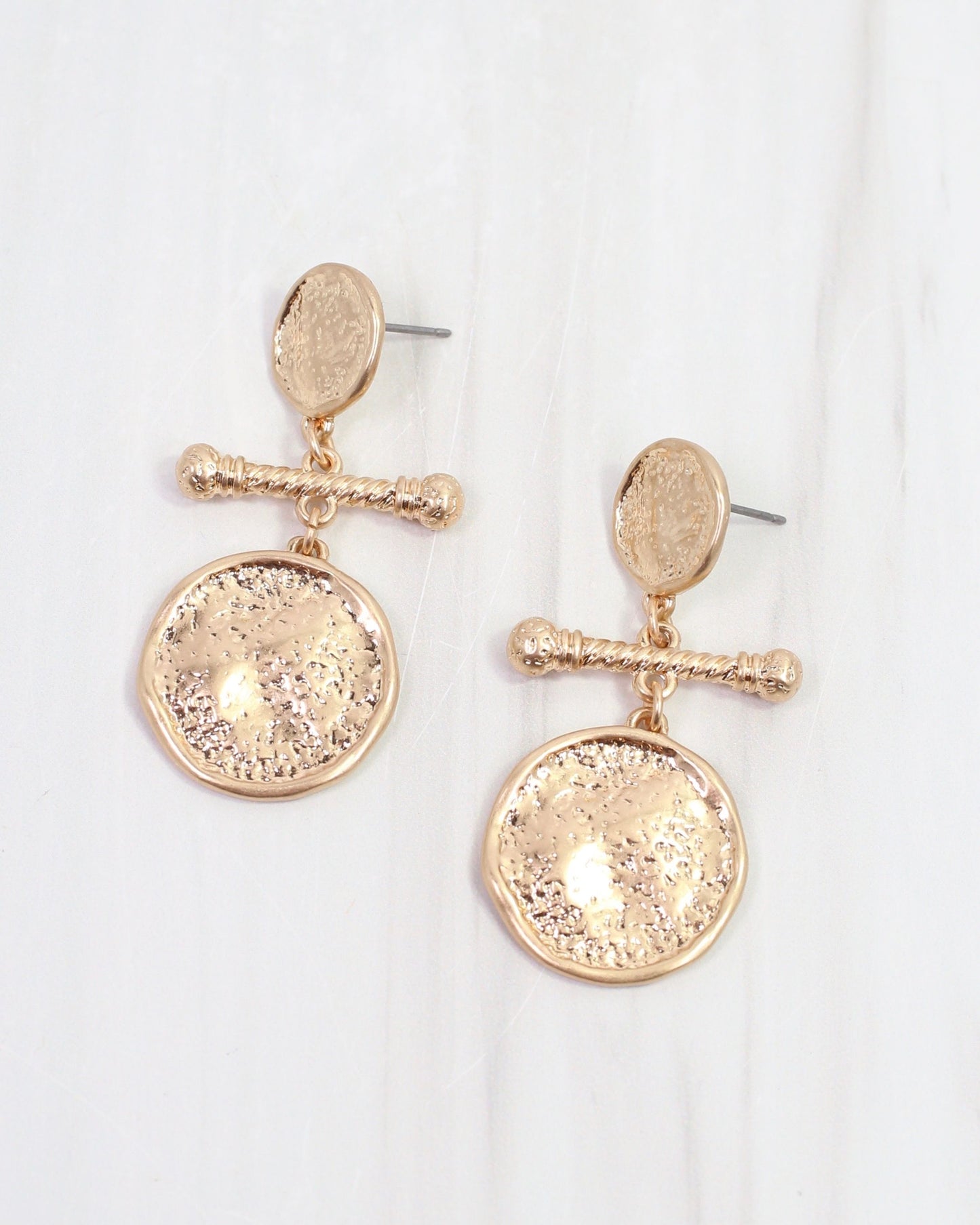 Goulburn Hammered Drop Earring Worn Gold