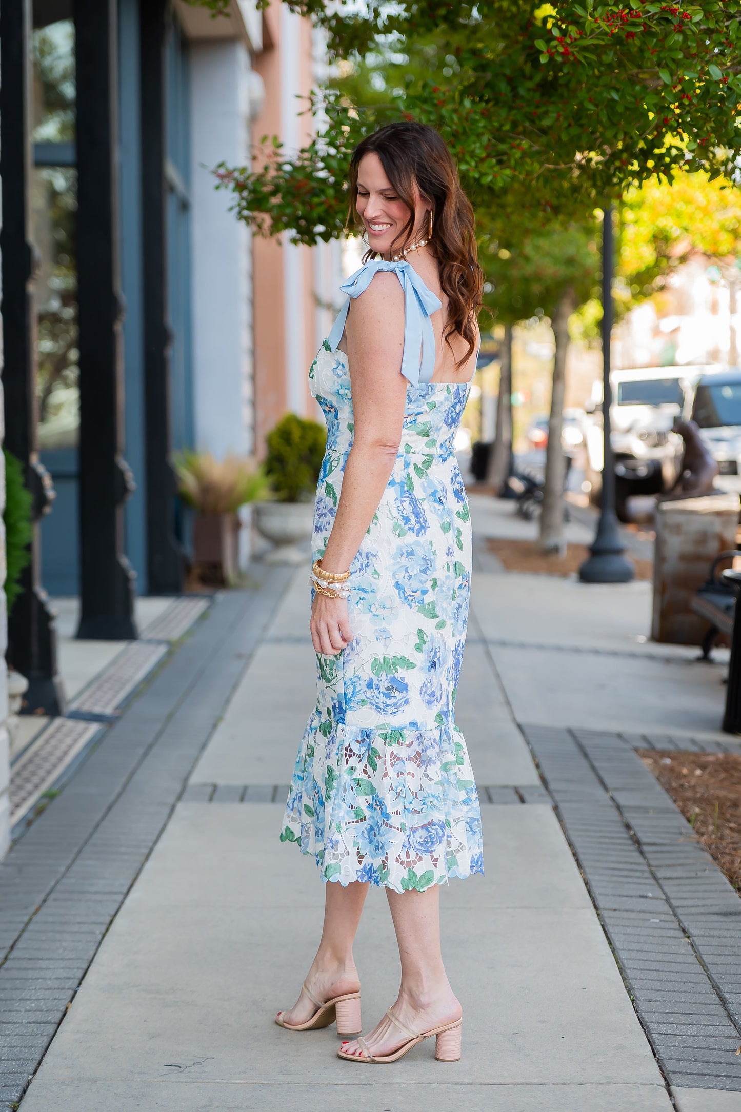 Sadie Floral Lace Bow Shoulder Dress