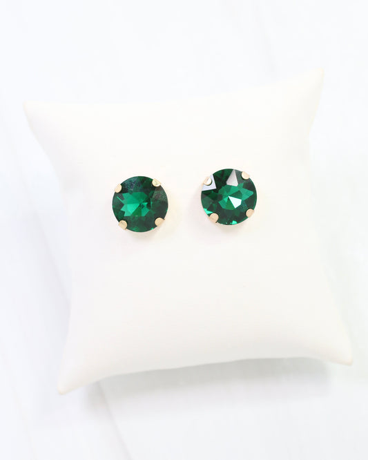 Andi Large Rhinestone Stud Earring Emerald