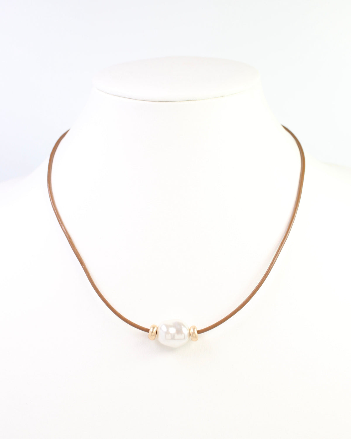 Leila Baroque Pearl Leather Cord Necklace Brown
