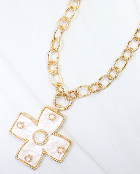 Carol Large Cross Charm Necklace Mother Of Pearl