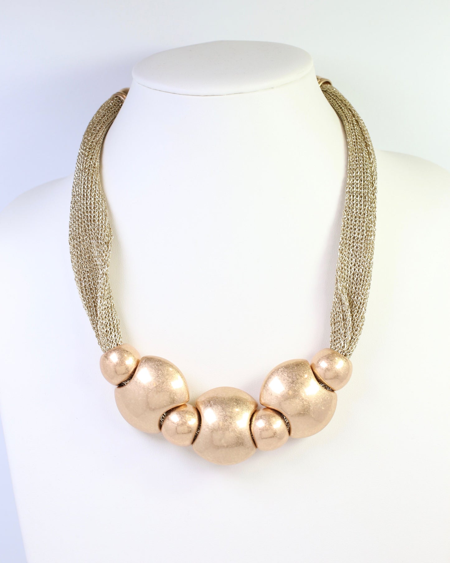 Woodstock Mesh Beaded Necklace Worn Gold