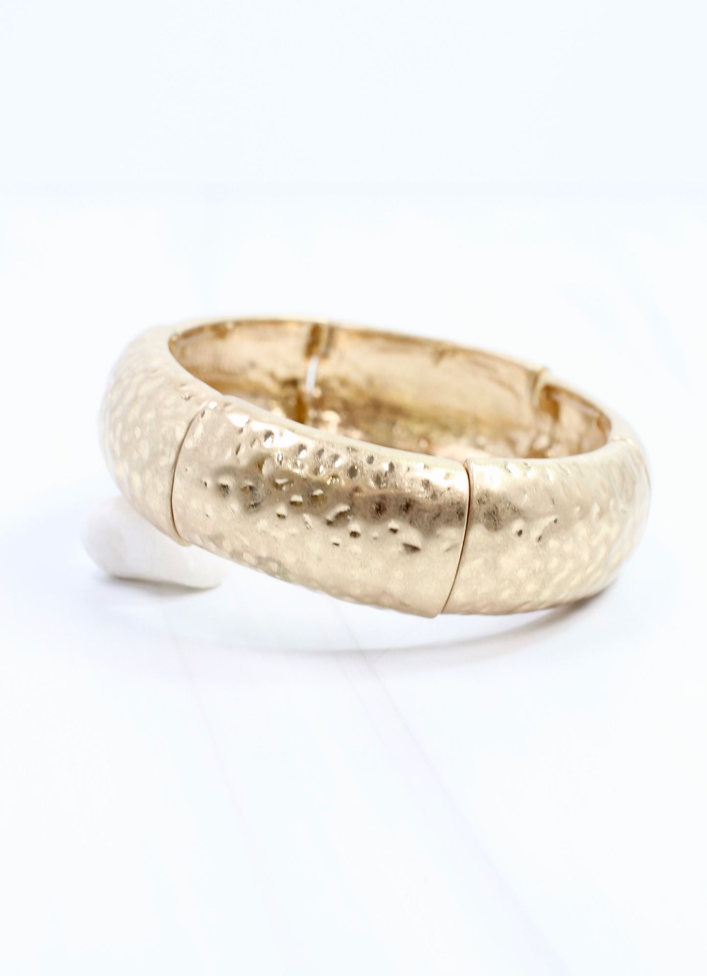 Grayson Hammered Stretch Bracelet Worn Gold