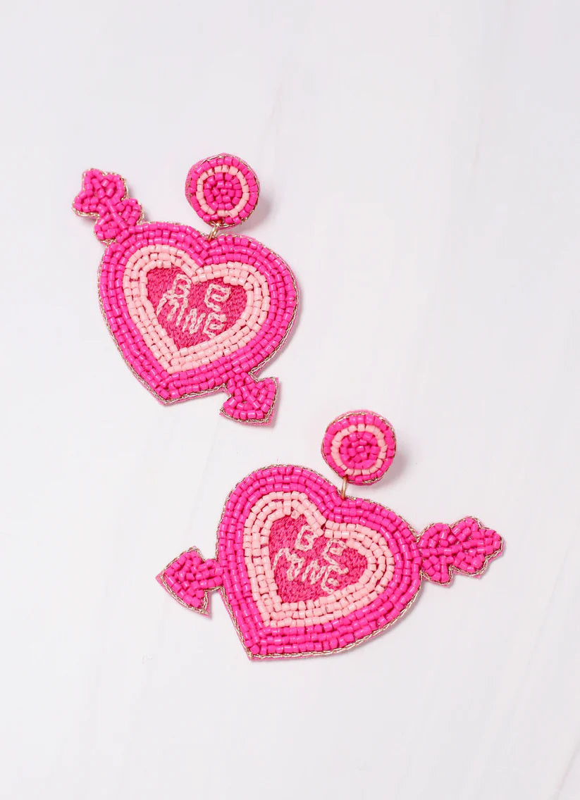 Be Mine Arrow Heart Earring HOT PINK