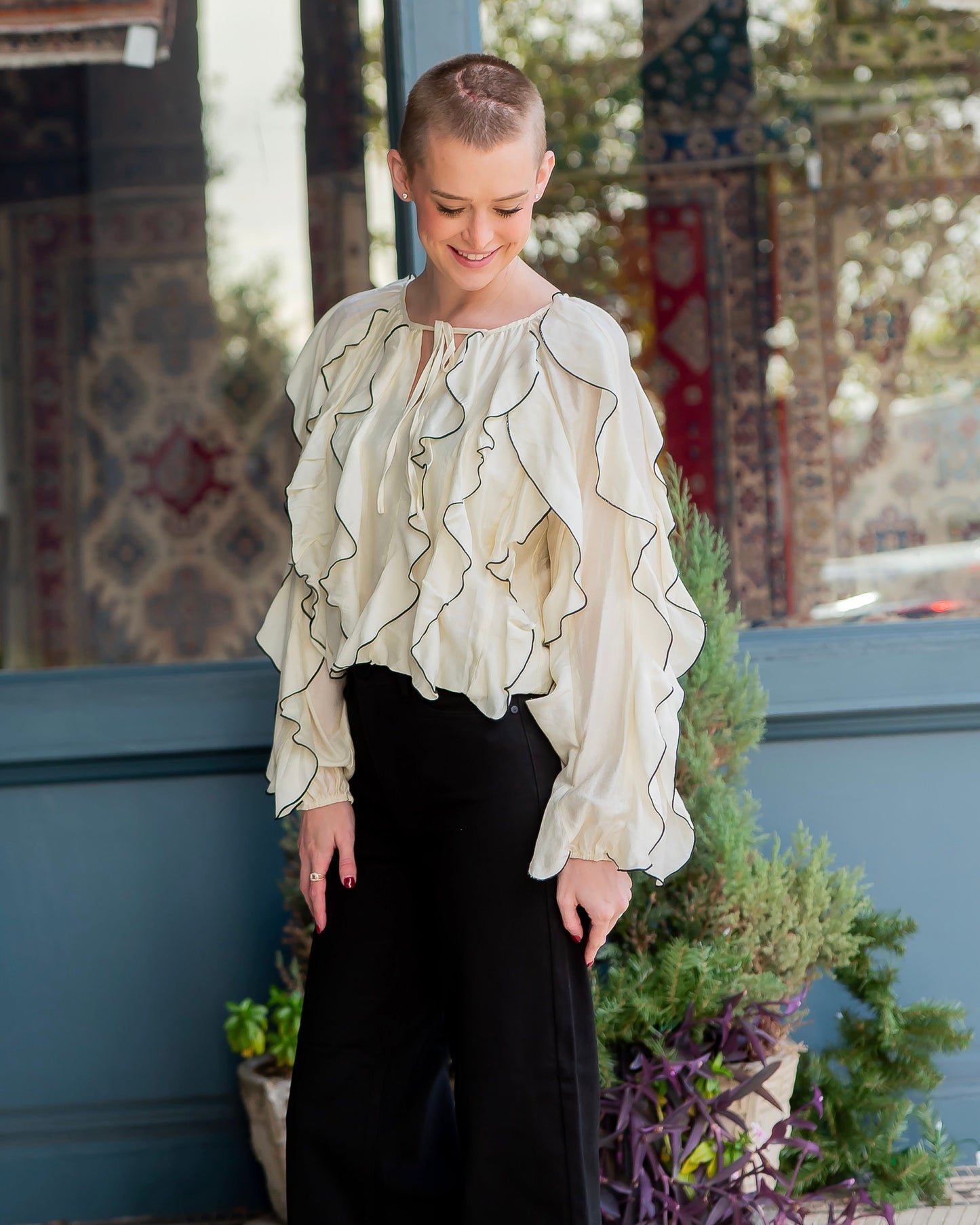 Zoey Cascading Ruffled Bubble Blouse