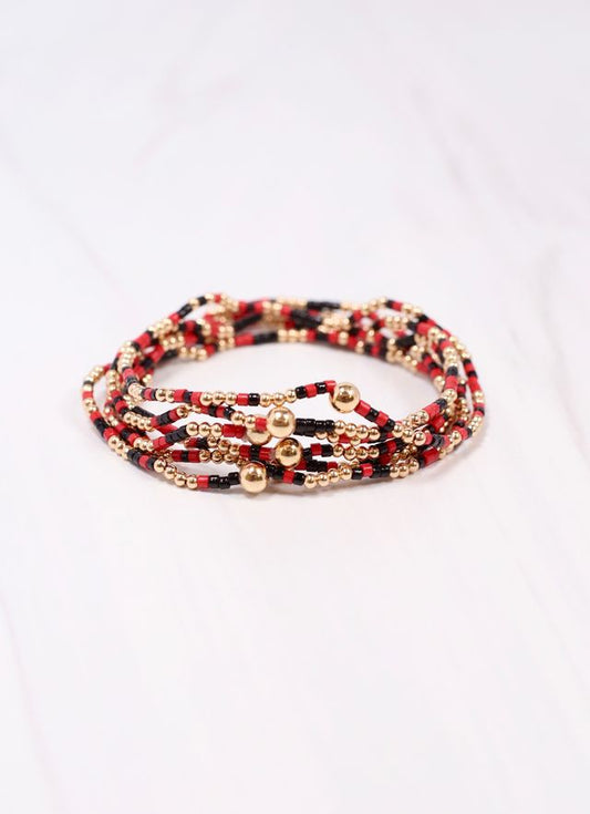 Seamus Beaded Bracelet Set Red Black