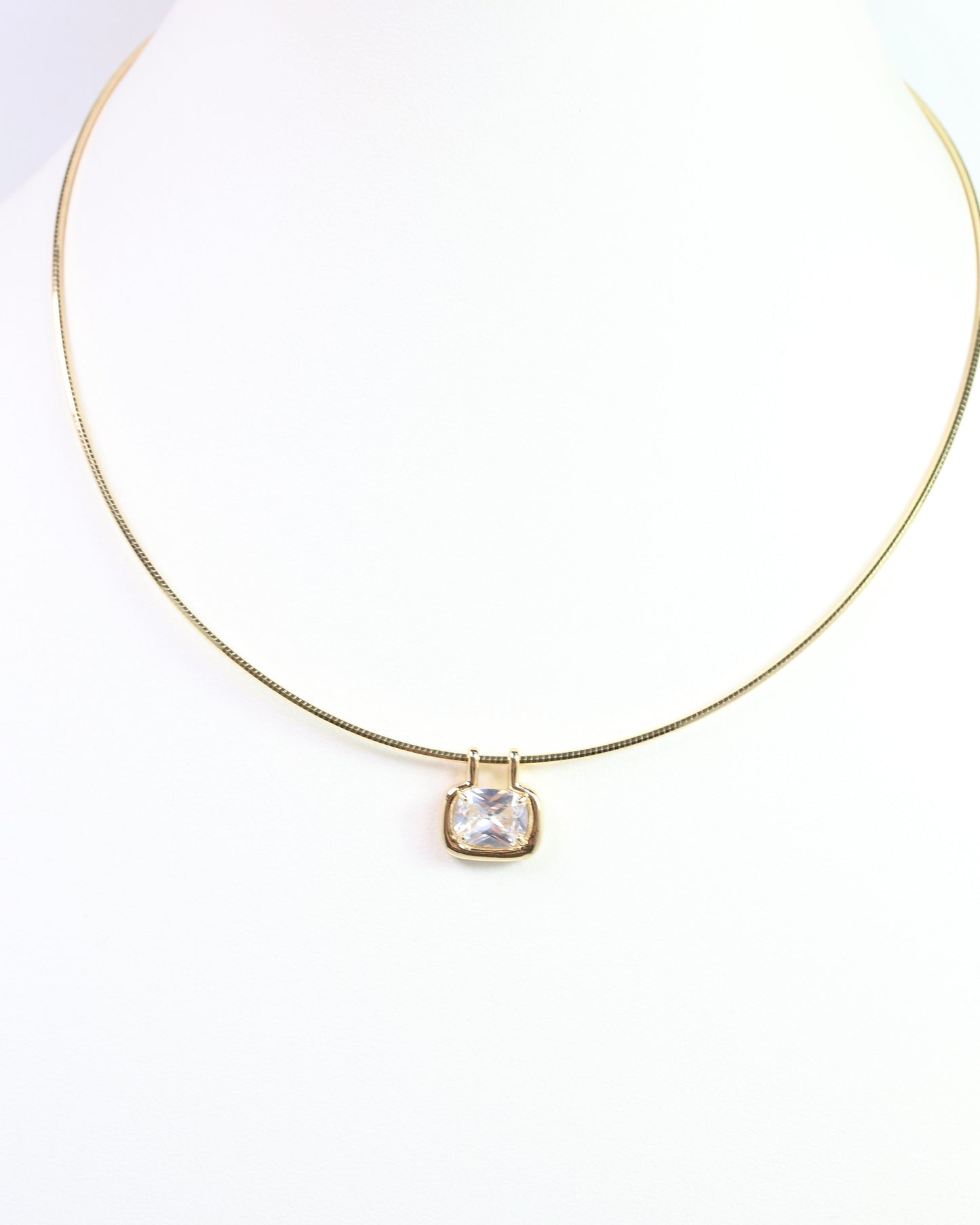 Evelina Rectangular CZ Chain Necklace WR Gold