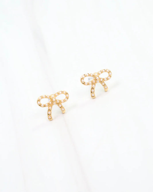 Carolina Pearl Bow Stud Gold