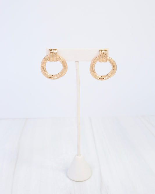 Jamestown Hammered Drop Earring Worn Gold