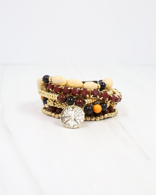 Sandusky Beaded Streatch Bracelet Set Natural