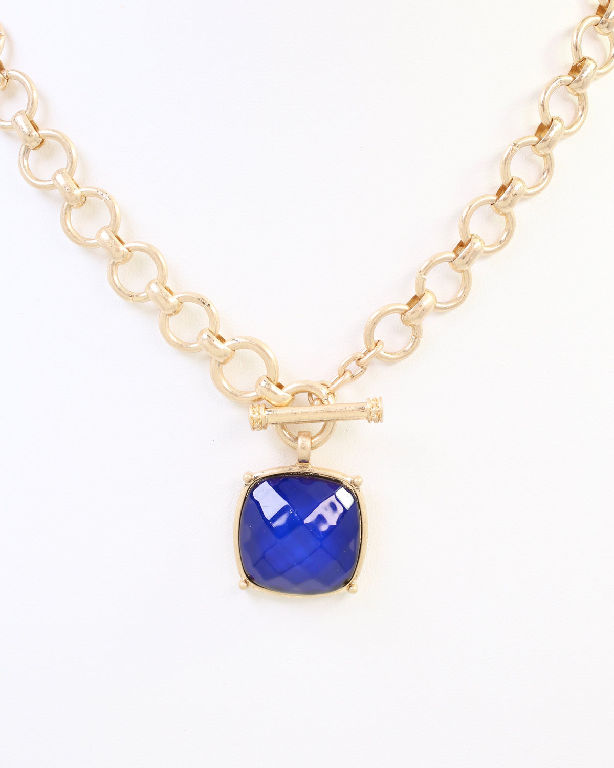 Duchess Faceted Stone Pendant Necklace Navy