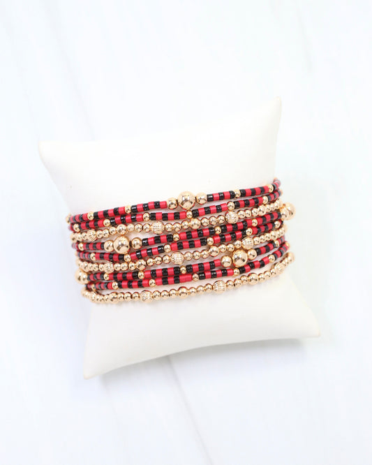 Renee Beaded Bracelet Set Red Black