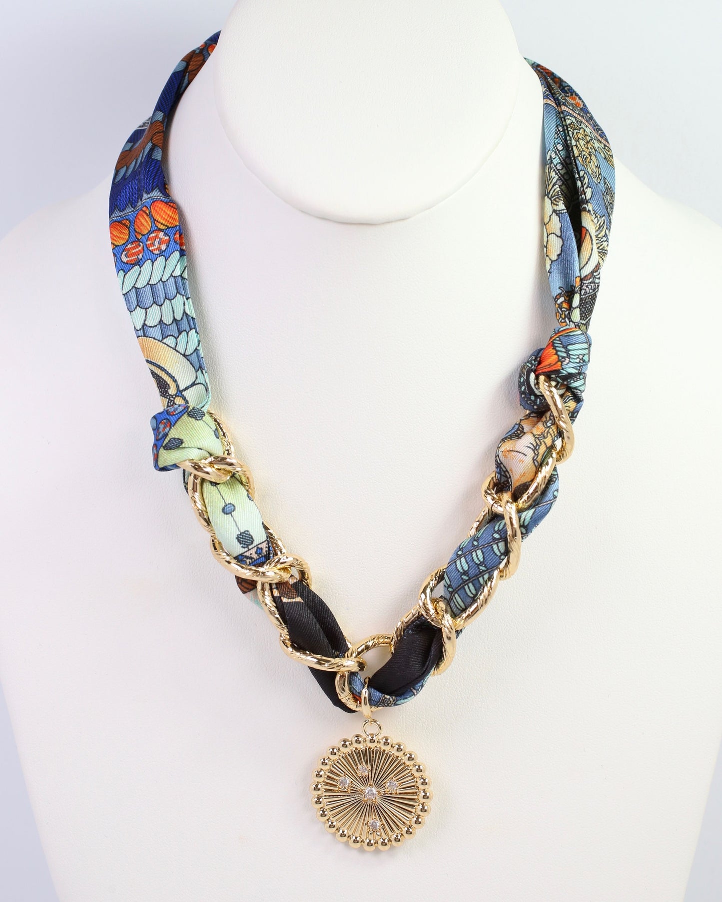 Sarah Scarf Charm Necklace Navy Orange