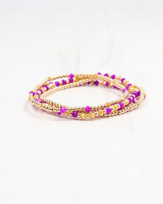 Lottie Beaded Bracelet set Purple Gold
