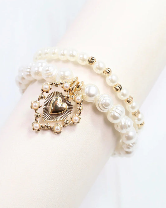 Emel Pearl Stretch Charm Bracelet Gold