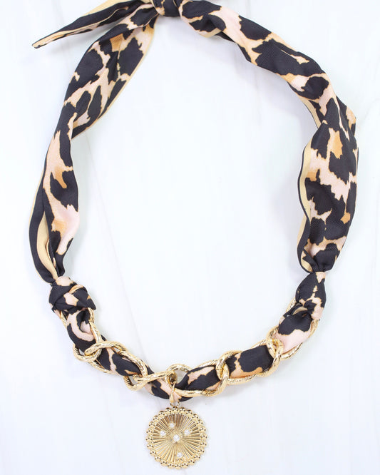 Sarah Scarf Charm Necklace Brown