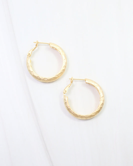 Glassboro Hammered Hoop Earring WR Matte Gold
