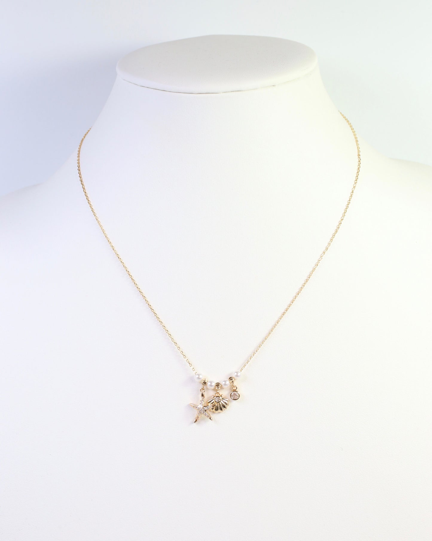 Whitman Starfish and Shell Charm Necklace Gold
