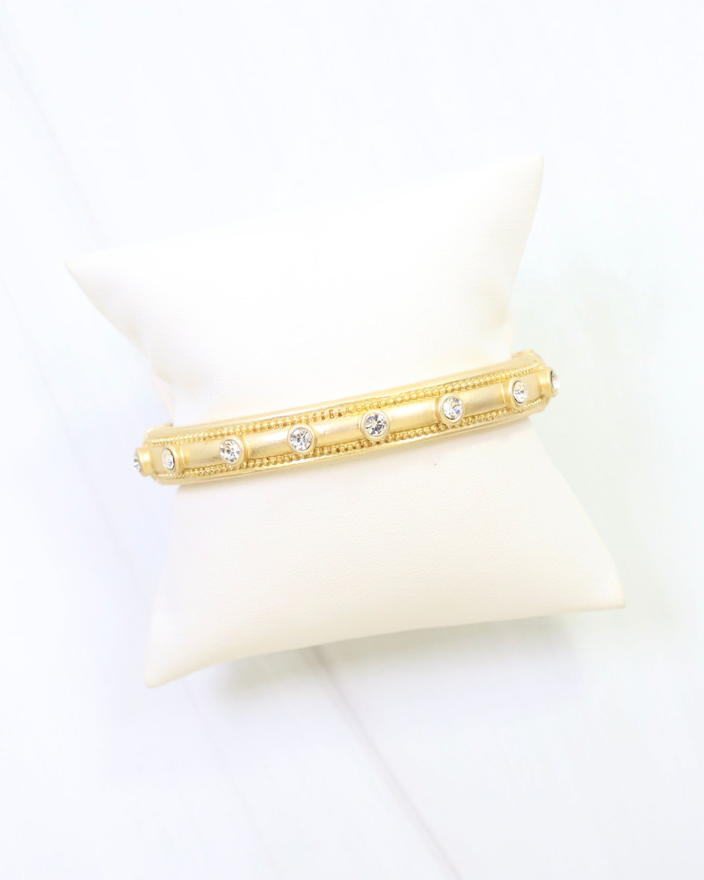 Milan CZ Hinged Bangle Bracelet Matte Gold