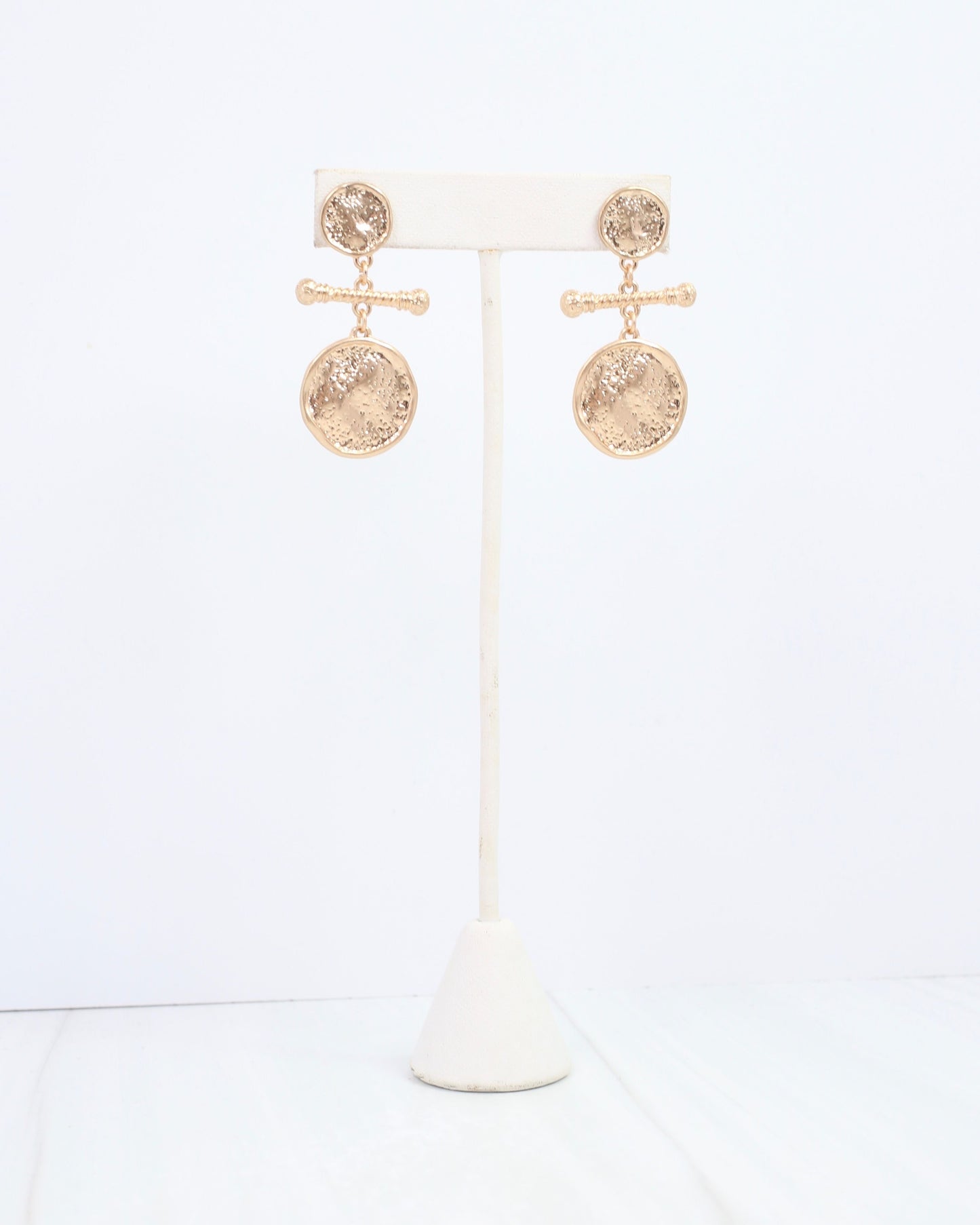 Goulburn Hammered Drop Earring Worn Gold