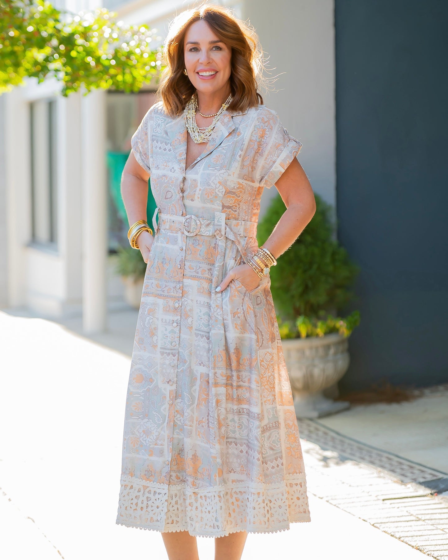 Luna Belted Crochet Lace Shirt Dress