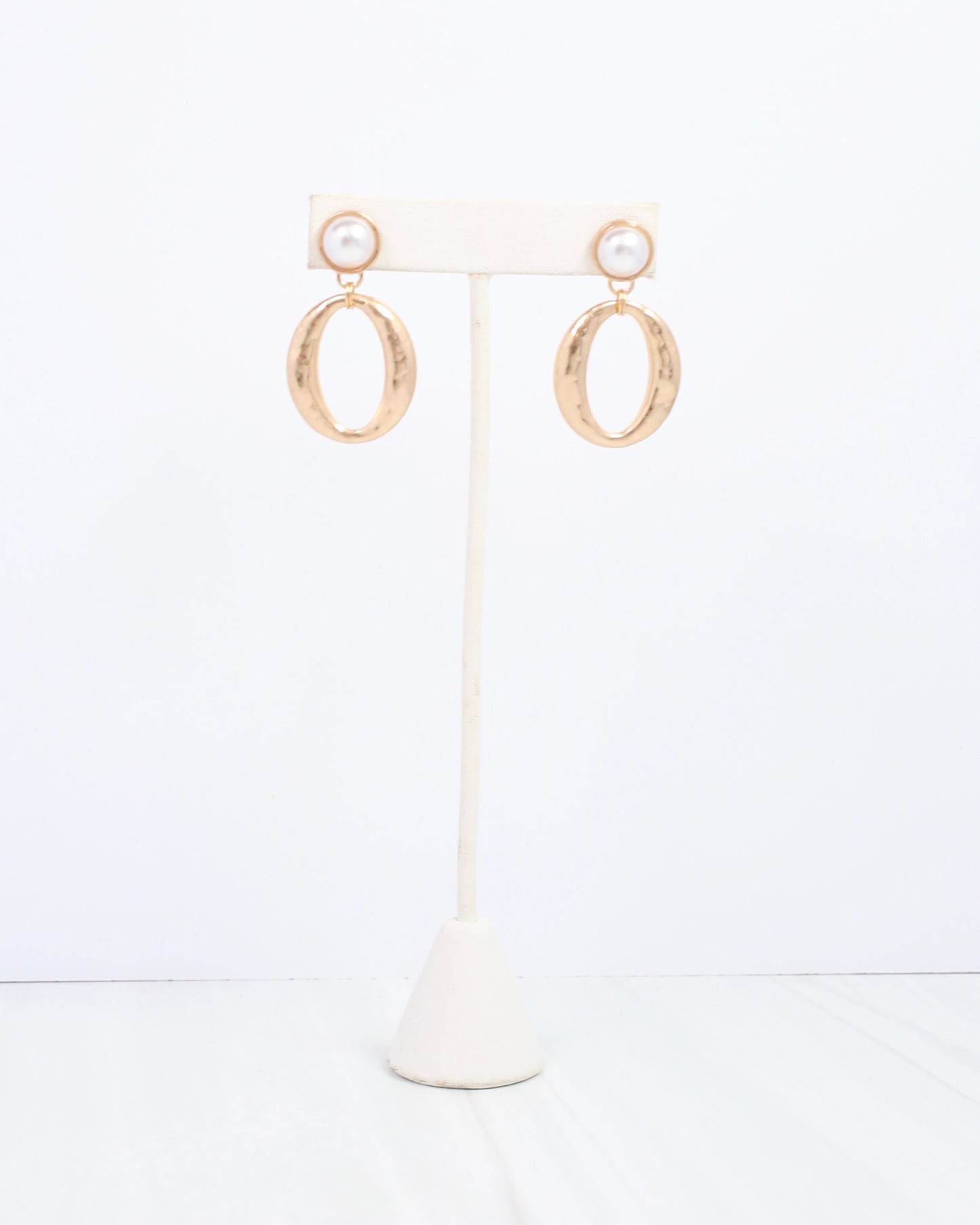 Junee Pearl Circle Drop Earring Worn Gold