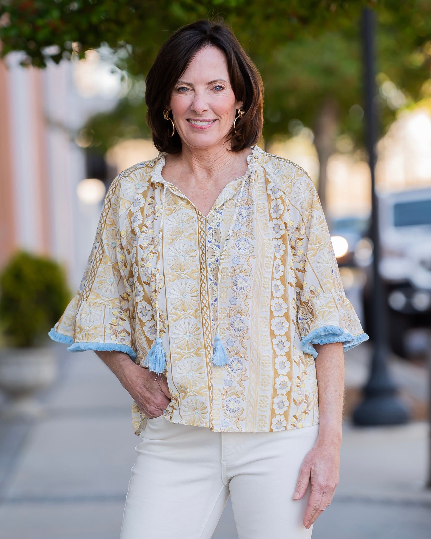 Faye Fringed Detail Floral Embroidered Top