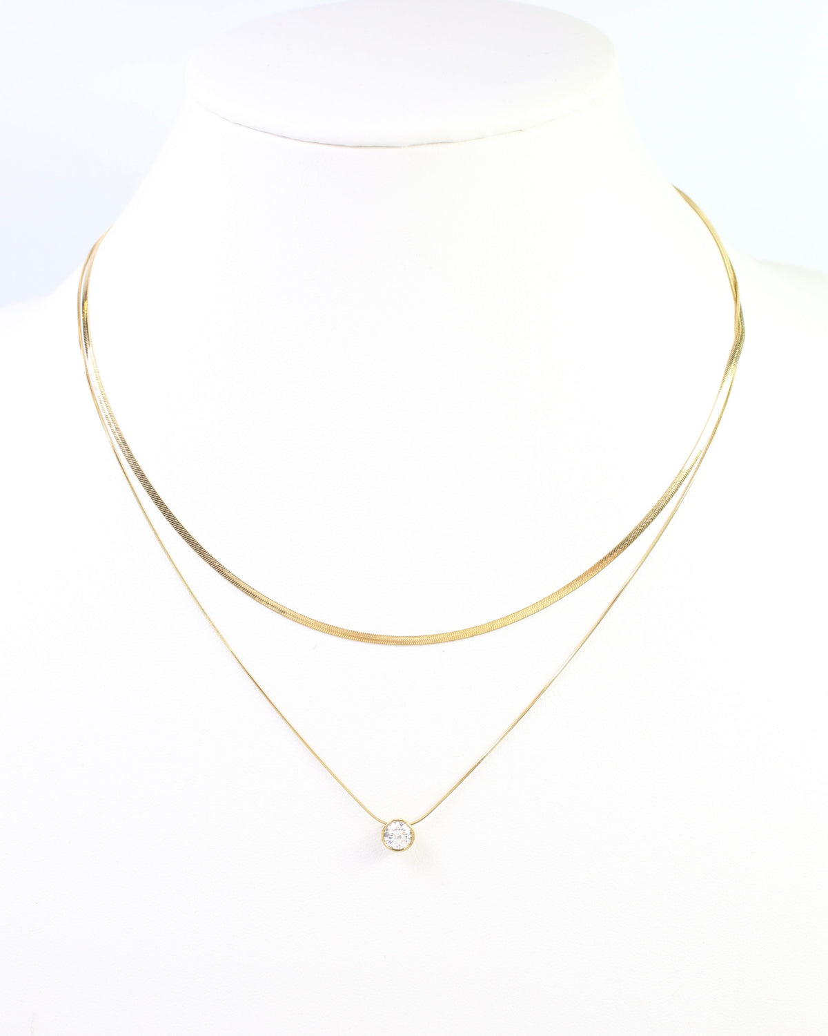Trellis Layered CZ  Necklace WP Gold