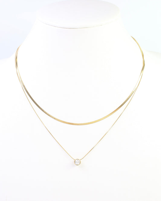 Trellis Layered CZ  Necklace WP Gold