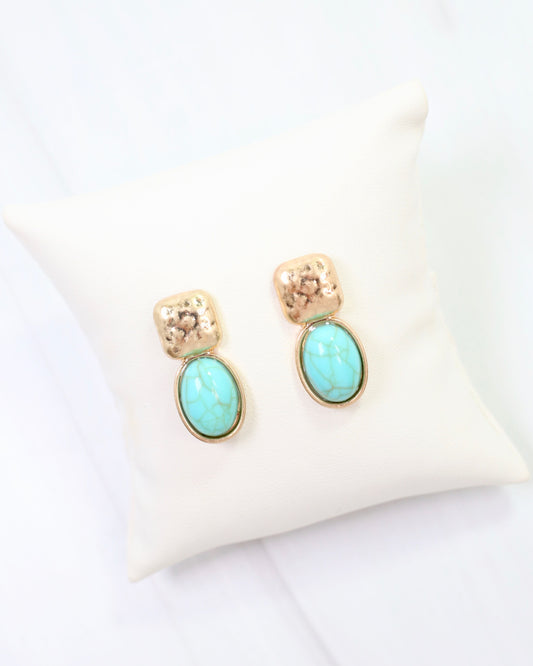 Mindy Textured Gold Drop Earring Turquoise