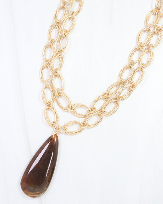 Liora Layered Link Pendant Necklace Worn Gold