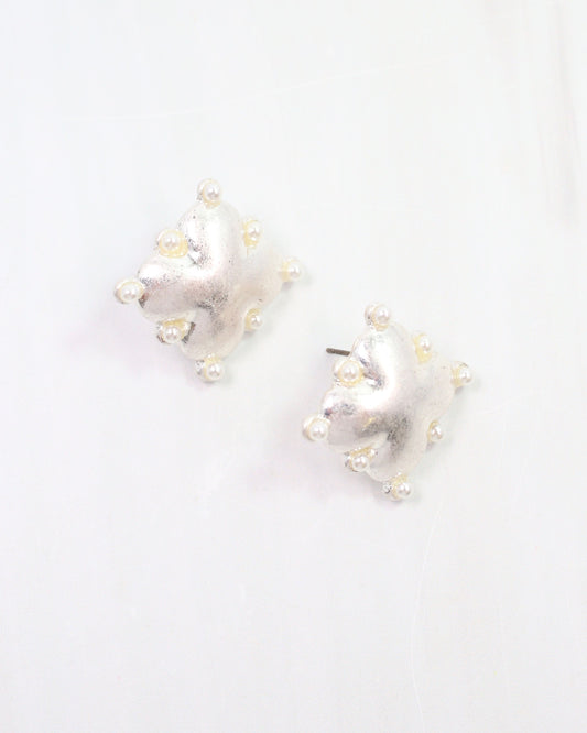 Caprice Clover and Pearl Stud Worn Silver
