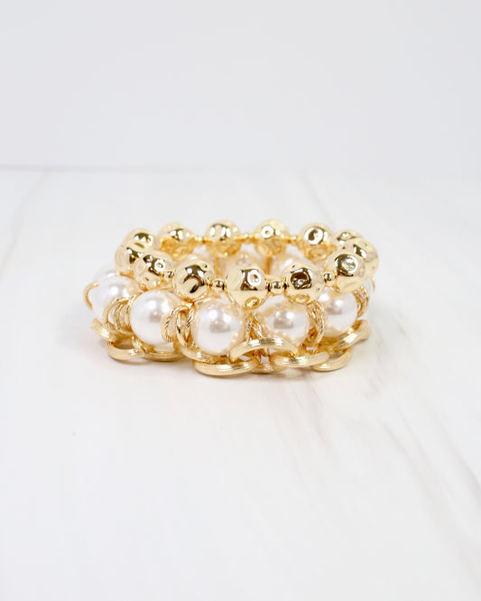 Zanesville Pearl Link Bracelet Set Gold