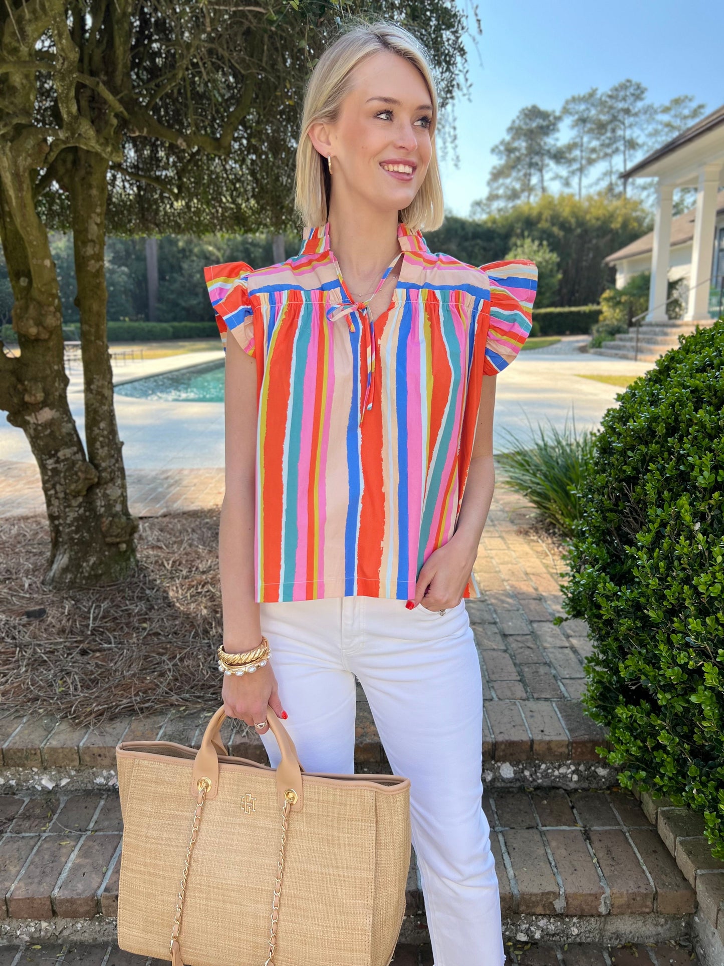 Circus Orange Stripe Flutter Sleeve Top