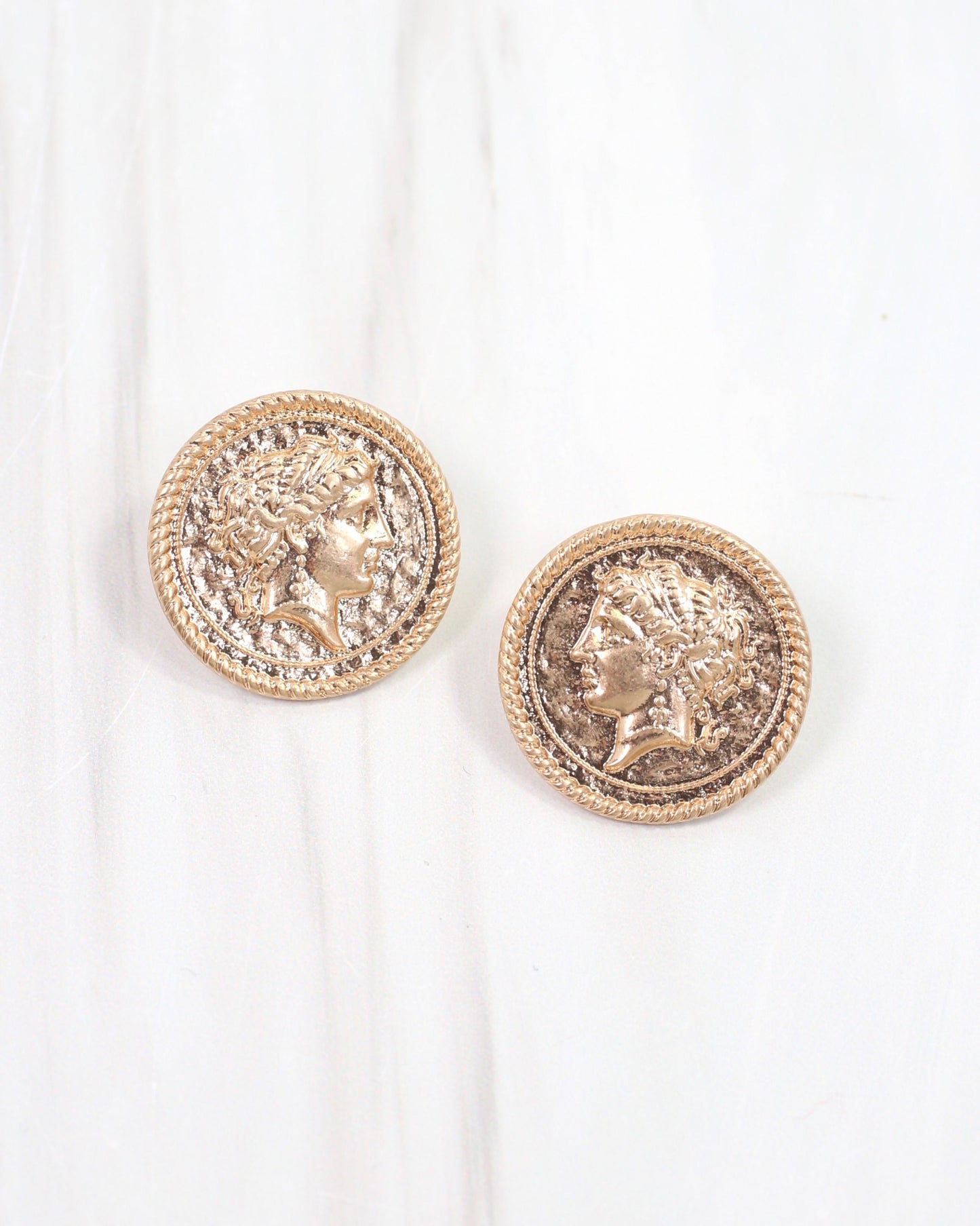 Forbes Coin Stud Earring Worn Gold