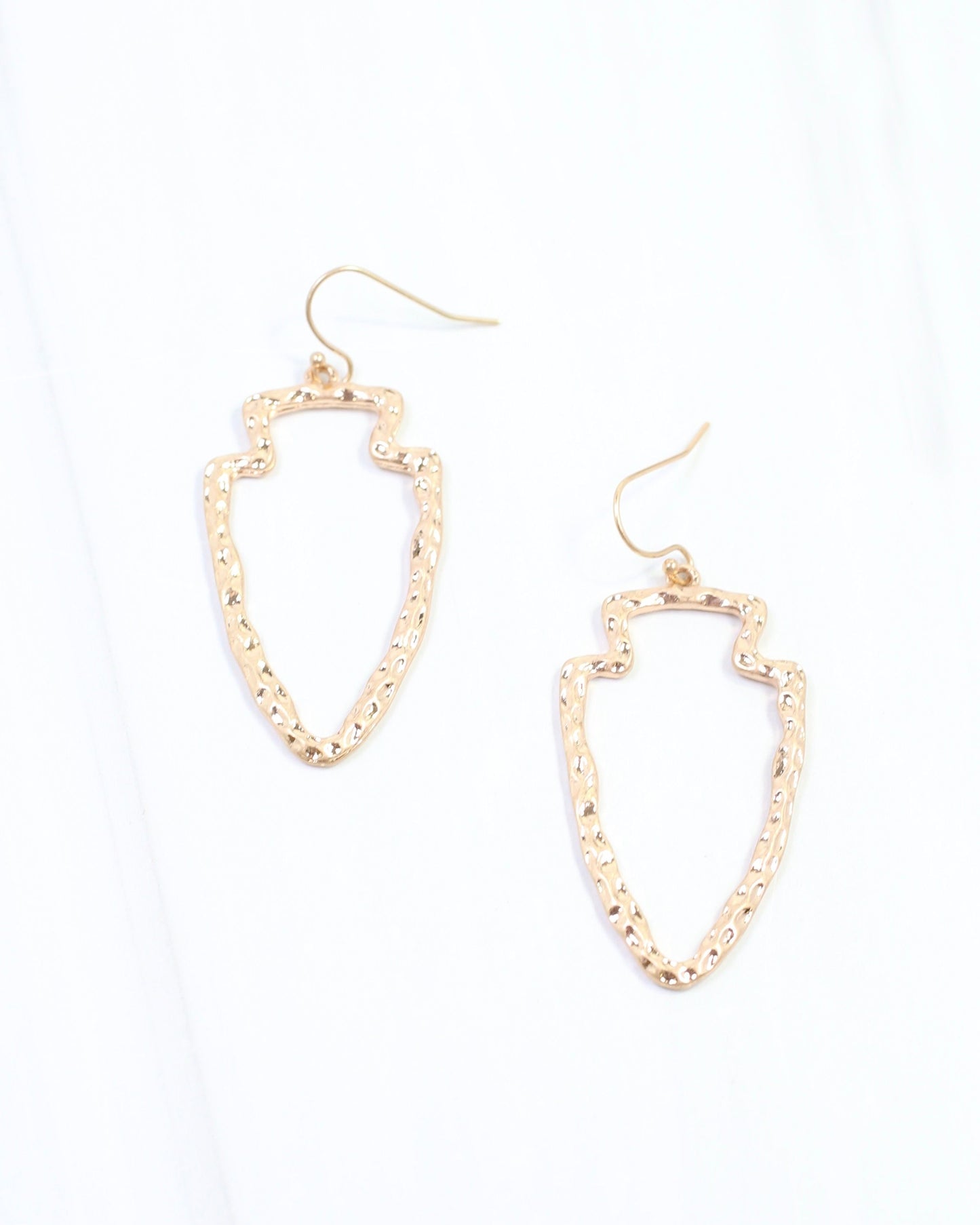 Ciara Hammered Arrowhead Dangle Earring Worn Gold