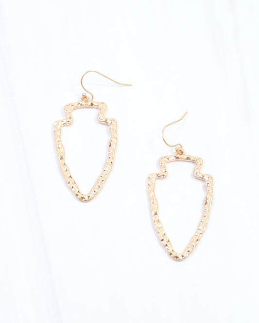 Ciara Hammered Arrowhead Dangle Earring Worn Gold