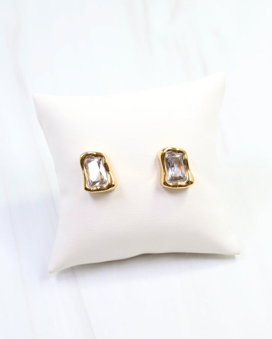 Dana CZ Rectangular Stud Earring WP Gold