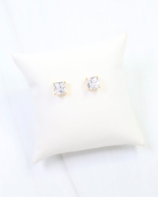 Liza Square CZ Stud Earring WR Gold