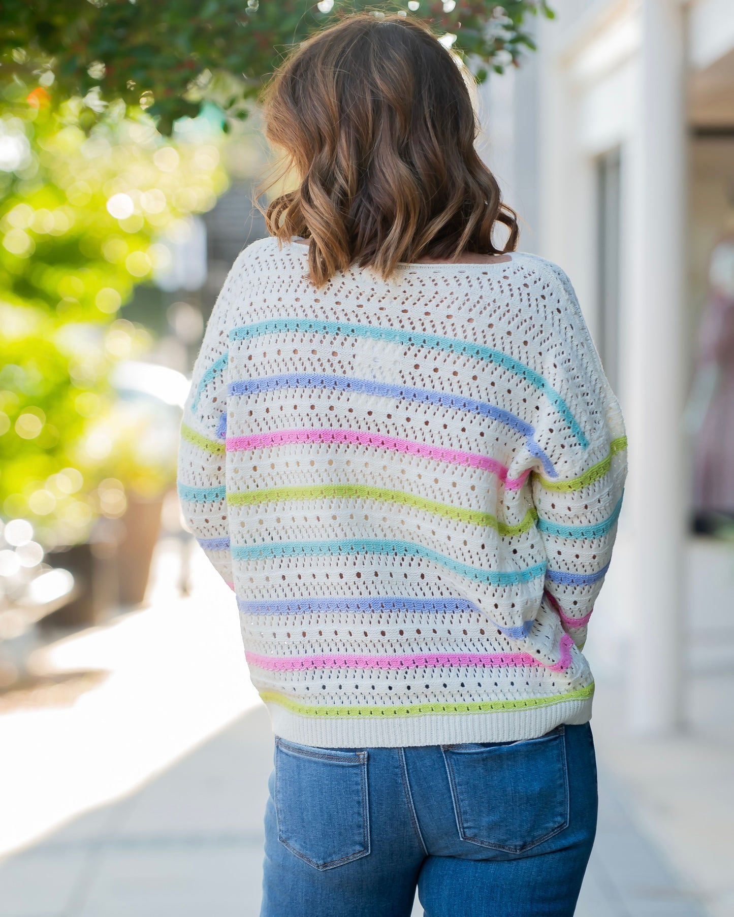 Galena Stripe Pattern Open Knit Sweater