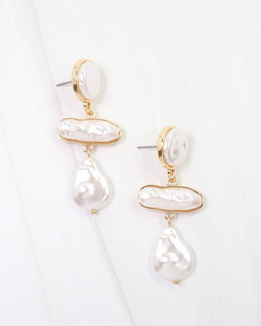 Astoria Baroque Pearl Dangle Earring Cream