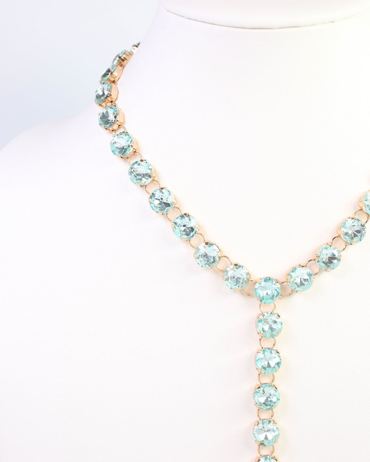 Andrea Rhinestone Y Necklace Aqua