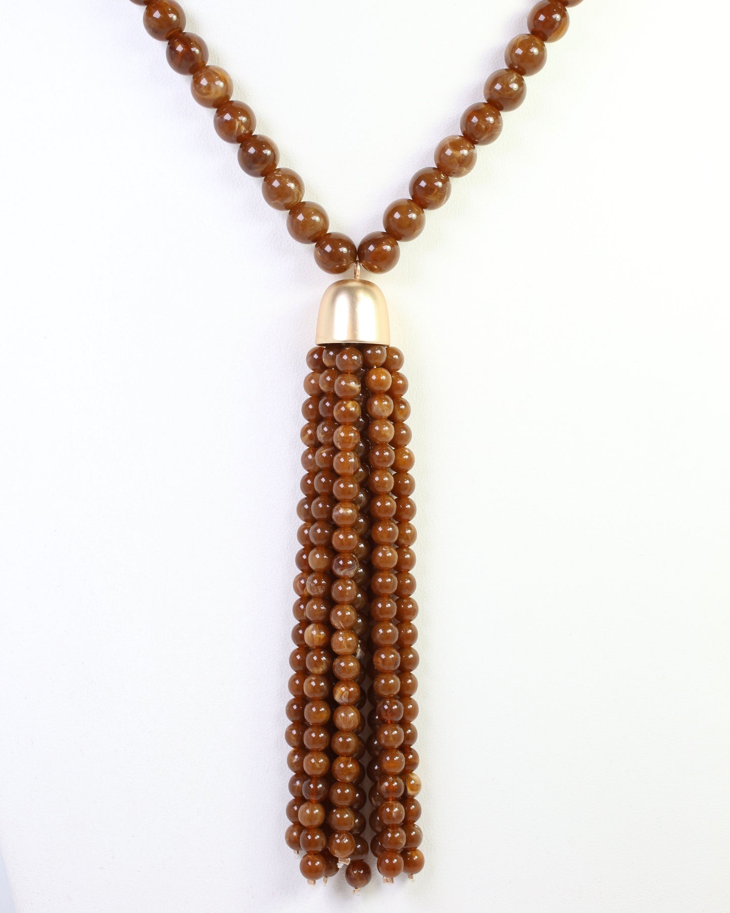 Mila Beaded Tassel Necklace Brown